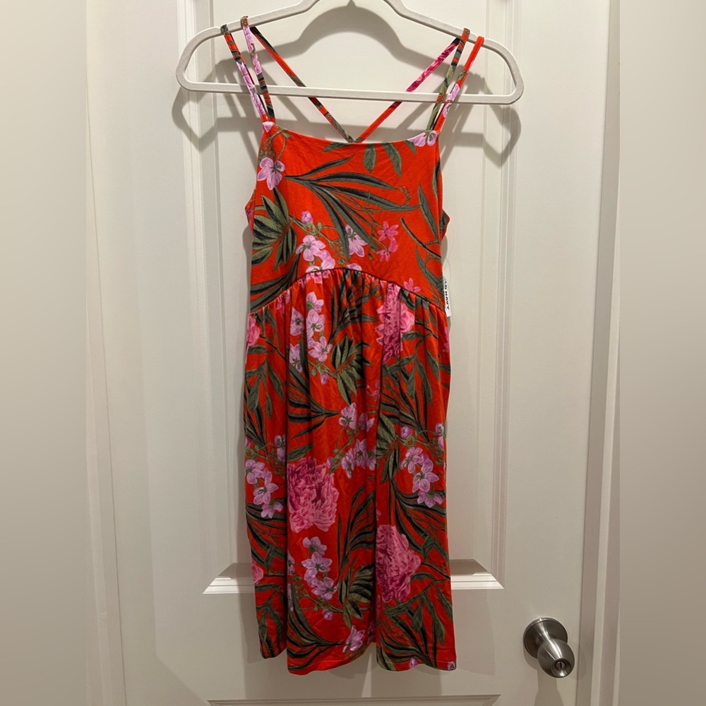NEW! Old Navy Red/Orange Sun Dress with Pink Floral Design